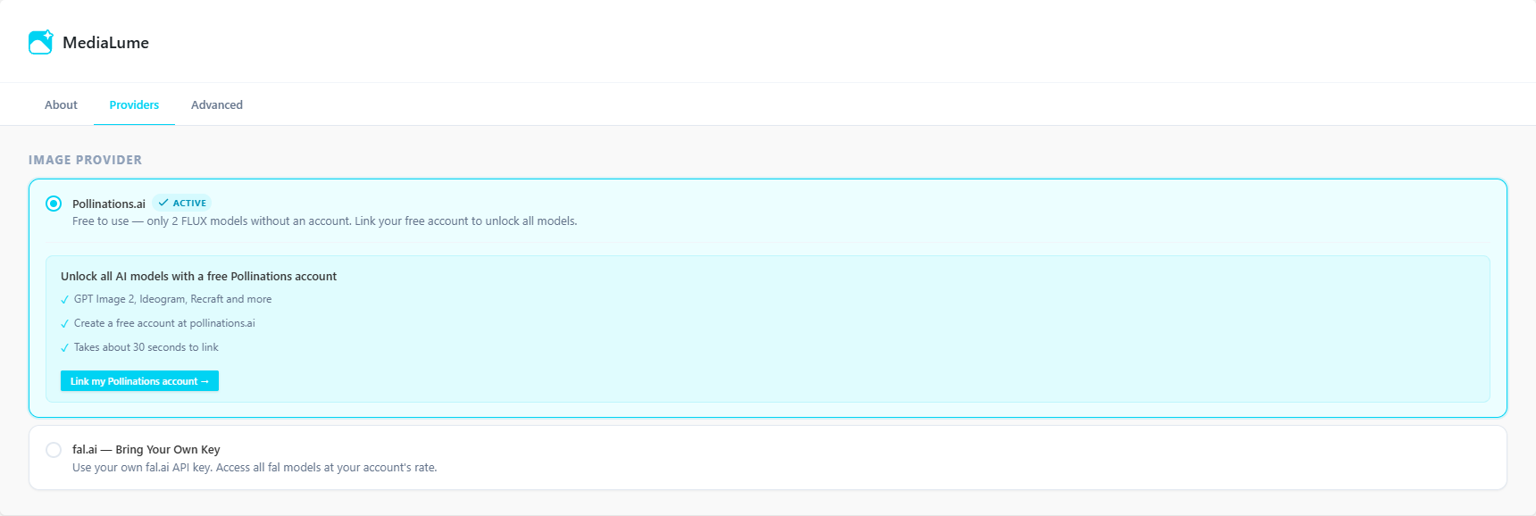 MediaLume Settings Page